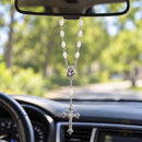 Catholic Town Mother of Pearl Car Rosary with Jerusalem Holy Soil & Crucifix ( ROSJHHSM-WHT )