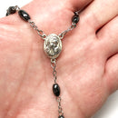 Catholic Town Rosary Necklace with oval Hematite Beads, Jerusalem Holy Soil center piece and Cross Crucifix ( ROSJSHSM-BLK )