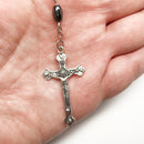 Catholic Town Rosary Necklace with oval Hematite Beads, Jerusalem Holy Soil center piece and Cross Crucifix ( ROSJSHSM-BLK )