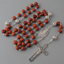 Catholic Town Rosary Necklace 8mm Sunstone Beads with Miraculous Medal center piece and metal Crucifix cross ( ROSJST-VENT )