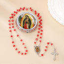 Catholic Town Our Lady of Guadalupe Red Bead Rosary with Matching Metal Keepsake Box ( ROSMIRNSG-RED )