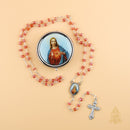 Catholic Town rosary with Sacred Heart of Jesus center piece and metallic rosary box ( ROSMIRSH-RED )