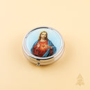 Catholic Town rosary with Sacred Heart of Jesus center piece and metallic rosary box ( ROSMIRSH-RED )