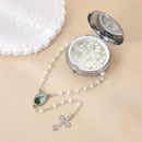 Catholic Town St. Jude Thaddeus White Bead Rosary with Matching Metal Keepsake Box ( ROSMIRSJ-WHT )