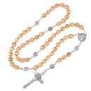 Catholic Town Saint Benedict rosary with 8mm Olive wood beads and metal cross crucifix , Handmade ( ROSSBW-IVR )