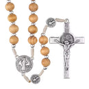 Catholic Town Saint Benedict rosary with 8mm Olive wood beads and metal cross crucifix , Handmade ( ROSSBW-IVR )