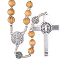 Catholic Town Saint Benedict rosary with 8mm Olive wood beads and metal cross crucifix , Handmade ( ROSSBW-IVR )