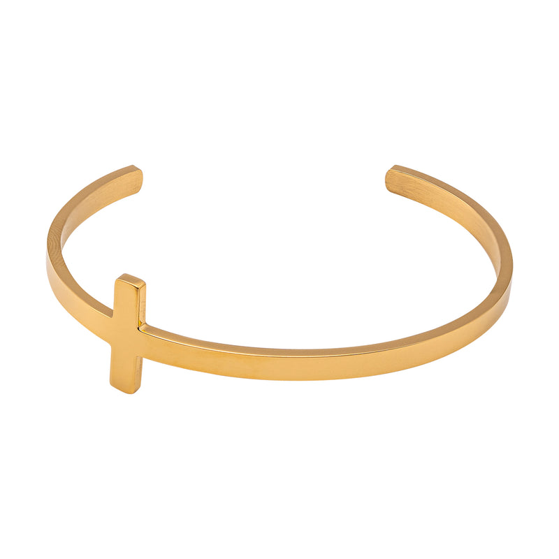 Catholic Town Stainless Steel Cross Bracelet Religious cuff bangle ( Available in Gold and Silver colors )