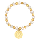 Catholic Town Bracelet, stainless steel Virgen de la Caridad del Cobre medal, natural pearl and stainless steel beads.