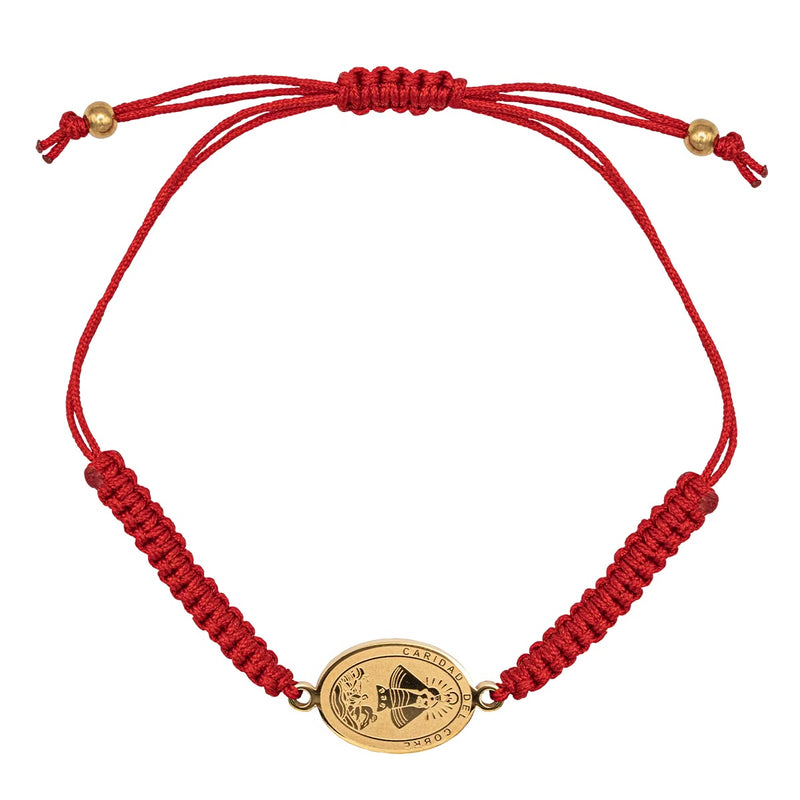 Catholic Town adjustable red cord bracelet with stainless steel "Virgen de la Caridad del Cobre" medal ( SSBCMHN-RED )
