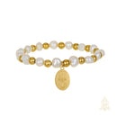 Catholic Town Bracelet with Virgen de la Caridad del Cobre  Stainless Steel Medal, natural pearl beads ( SSBCMPM-WG )