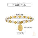 Catholic Town Bracelet with Virgen de la Caridad del Cobre  Stainless Steel Medal, natural pearl beads ( SSBCMPM-WG )