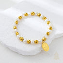 Catholic Town Bracelet with Virgen de la Caridad del Cobre  Stainless Steel Medal, natural pearl beads ( SSBCMPM-WG )