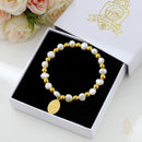 Catholic Town Bracelet with Virgen de la Caridad del Cobre  Stainless Steel Medal, natural pearl beads ( SSBCMPM-WG )