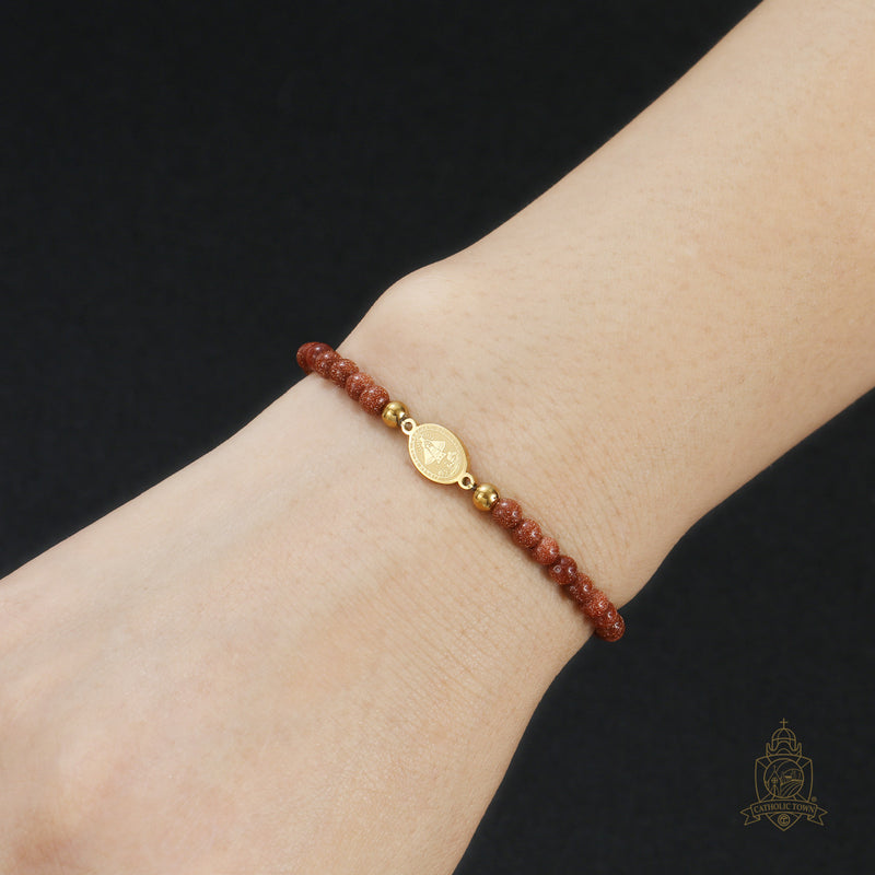 Catholic Town Bracelet with Stainless Steel Virgen de la Caridad del Cobre medal and 4mm Venturina beads (SSBCMVS-4)