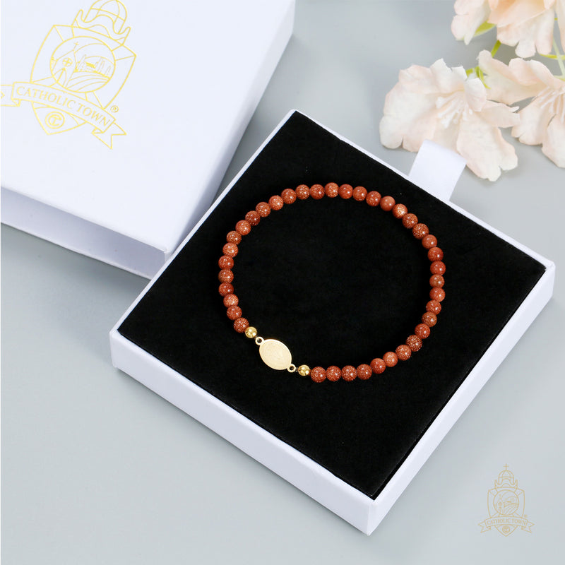 Catholic Town Bracelet with Stainless Steel Virgen de la Caridad del Cobre medal and 4mm Venturina beads (SSBCMVS-4)