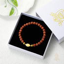 Catholic Town Virgen de la Caridad del Cobre Gold Stainless Steel Medal Bracelet with 6mm Venturina Beads – Catholic Elastic Devotional Jewelry for Women – Gift Box Included (SSBCMVS-6)