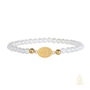 Catholic Town elastic Bracelet with stainless steel Virgen de la Caridad del Cobre medal and 4mm white beads (  SSBCMWP-4 )