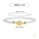 Catholic Town elastic Bracelet with stainless steel Virgen de la Caridad del Cobre medal and 4mm white beads (  SSBCMWP-4 )