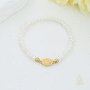 Catholic Town elastic Bracelet with stainless steel Virgen de la Caridad del Cobre medal and 4mm white beads (  SSBCMWP-4 )