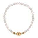 Catholic Town elastic Bracelet with stainless steel Virgen de la Caridad del Cobre medal and 4mm white beads (  SSBCMWP-4 )