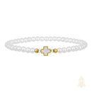 Catholic Town White Bead Cross Bracelet – Elastic Catholic Bracelet with Stainless Steel Cross – 4mm Pearl-Style Beads – Faith Jewelry Gift for Women & Girls ( SSBCROSSMWP-4G )