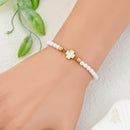 Catholic Town White Bead Cross Bracelet – Elastic Catholic Bracelet with Stainless Steel Cross – 4mm Pearl-Style Beads – Faith Jewelry Gift for Women & Girls ( SSBCROSSMWP-4G )