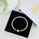 Catholic Town White Bead Cross Bracelet – Elastic Catholic Bracelet with Stainless Steel Cross – 4mm Pearl-Style Beads – Faith Jewelry Gift for Women & Girls ( SSBCROSSMWP-4G )