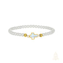 Catholic Town Bracelet with stainless steel cross and 4mm round white beads ( SSBCROSSMWPN-4G )