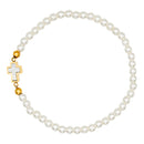 Catholic Town Bracelet with stainless steel cross and 4mm round white beads ( SSBCROSSMWPN-4G )