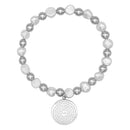 Catholic Town Bracelet, stainless steel Virgen de la Caridad del Cobre medal, natural pearl and stainless steel beads.