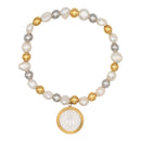 Catholic Town Bracelet, stainless steel Virgen de la Caridad del Cobre medal, natural pearl and stainless steel beads.