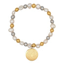 Catholic Town Bracelet, stainless steel Virgen de la Caridad del Cobre medal, natural pearl and stainless steel beads.