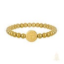 Catholic Town St. Benedict Gold Bracelet – 6mm Stainless Steel Beads | Catholic Protection Medal | Elastic Faith Bracelet (SSBSBFM-G)