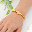 Catholic Town St. Benedict Gold Bracelet – 6mm Stainless Steel Beads | Catholic Protection Medal | Elastic Faith Bracelet (SSBSBFM-G)
