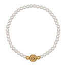 Catholic Town Bracelet with stainless steel St Benedict medal and 4mm white round beads ( available with Gold or Silver medals)