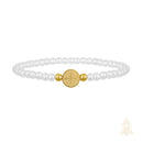 Catholic Town St. Benedict Bracelet with 4mm White Beads – Catholic Elastic Bracelet – Stainless Steel Medal – Gold or Silver