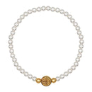 Catholic Town Bracelet with stainless steel St Benedict medal and 4mm white round beads ( available with Gold or Silver medals)