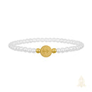 Catholic Town St. Benedict Bracelet with 4mm White Beads – Catholic Elastic Bracelet – Stainless Steel Medal – Gold or Silver