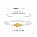 Catholic Town St. Benedict Bracelet with 4mm White Beads – Catholic Elastic Bracelet – Stainless Steel Medal – Gold or Silver