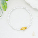 Catholic Town St. Benedict Bracelet with 4mm White Beads – Catholic Elastic Bracelet – Stainless Steel Medal – Gold or Silver