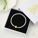 Catholic Town St. Benedict Bracelet with 4mm White Beads – Catholic Elastic Bracelet – Stainless Steel Medal – Gold or Silver
