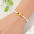 Catholic Town St. Benedict Bracelet with 4mm White Beads – Catholic Elastic Bracelet – Stainless Steel Medal – Gold or Silver