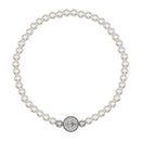 Catholic Town Bracelet with stainless steel St Benedict medal and 4mm white round beads ( available with Gold or Silver medals)