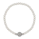 Catholic Town Bracelet with stainless steel St Benedict medal and 4mm white round beads ( available with Gold or Silver medals)