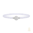 Catholic Town St. Benedict Bracelet with 4mm White Beads – Catholic Elastic Bracelet – Stainless Steel Medal – Gold or Silver