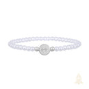 Catholic Town St. Benedict Bracelet with 4mm White Beads – Catholic Elastic Bracelet – Stainless Steel Medal – Gold or Silver