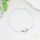 Catholic Town St. Benedict Bracelet with 4mm White Beads – Catholic Elastic Bracelet – Stainless Steel Medal – Gold or Silver