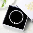Catholic Town St. Benedict Bracelet with 4mm White Beads – Catholic Elastic Bracelet – Stainless Steel Medal – Gold or Silver