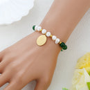 Catholic Town St. Jude Thaddeus Bracelet with Stainless Steel Medal and Pearl beads ( SSBSJT-DGWG )